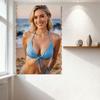 Sexy Blonde Woman Sunset Beach Scene Vintage Tin Sign Rustic Framed Metal Poster for Home Wall Decor