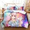 Anime Super Sonico Bedding Set, Duvet Cover & 2 Pillowcases, Music Girl with Headphones Pattern Breathable Fabric All Season