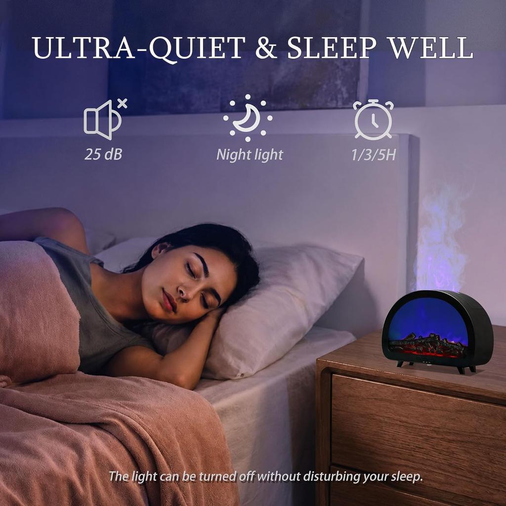 2026 Aktualisierter 12-Farben-Flammen-Kamin-Aroma-Ätherisches-Öl-Diffusor, 250 ml USB-Schreibtisch-Geräuschloser Kaltnebel-Luftbefeuchter mit Timer-Auto-Off-Schutz