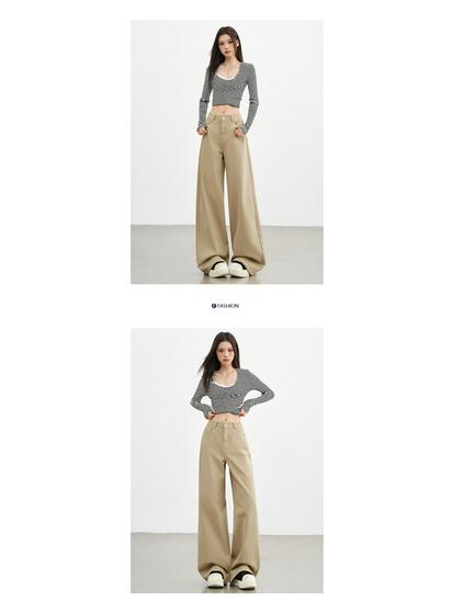 Women's Khaki High Waist Wide Leg Jeans - 2025 Autumn/Winter Collection