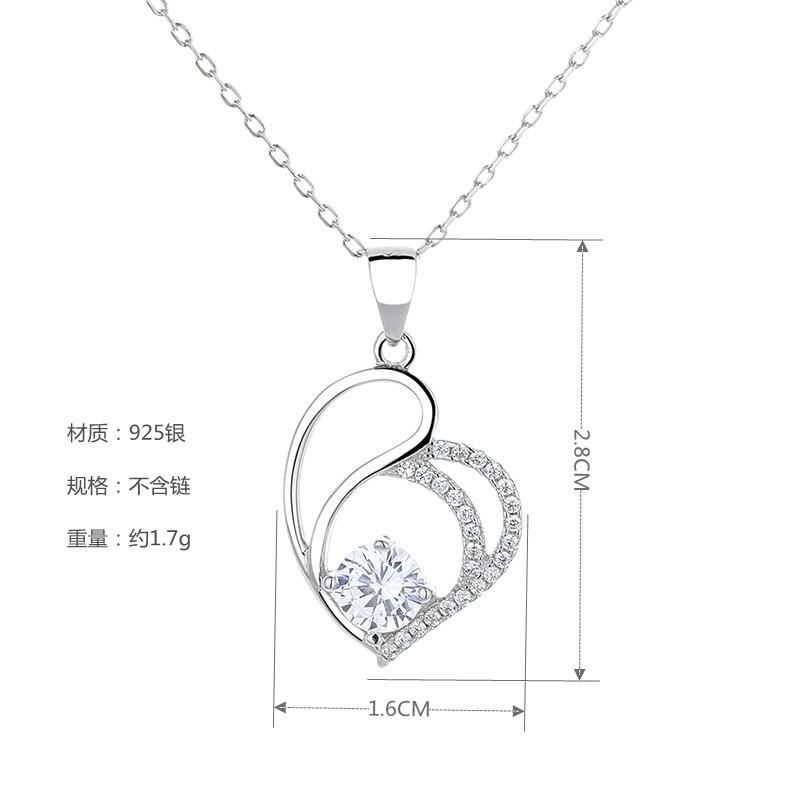 Sterling Heart Pendant Necklace With Sparkling Zircon Stones Elegant Chic Jewelry Women