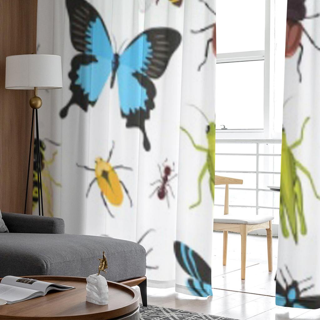 Insekter Färgad Gräshoppa Geting Fjäril Burspråksfönster Skärmgardiner Voile Organza Draperi Skir Tyll för Vardagsrum Sovrum