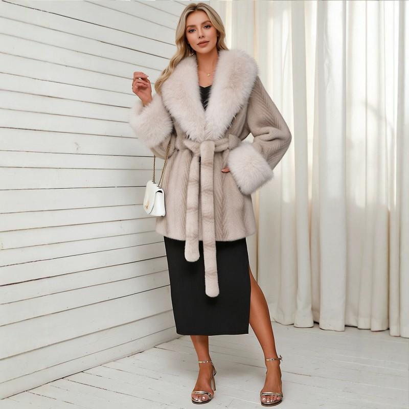 Womens Short Faux Fur Coat Leopard Print Belted Warm Leather Plush Outerwear
