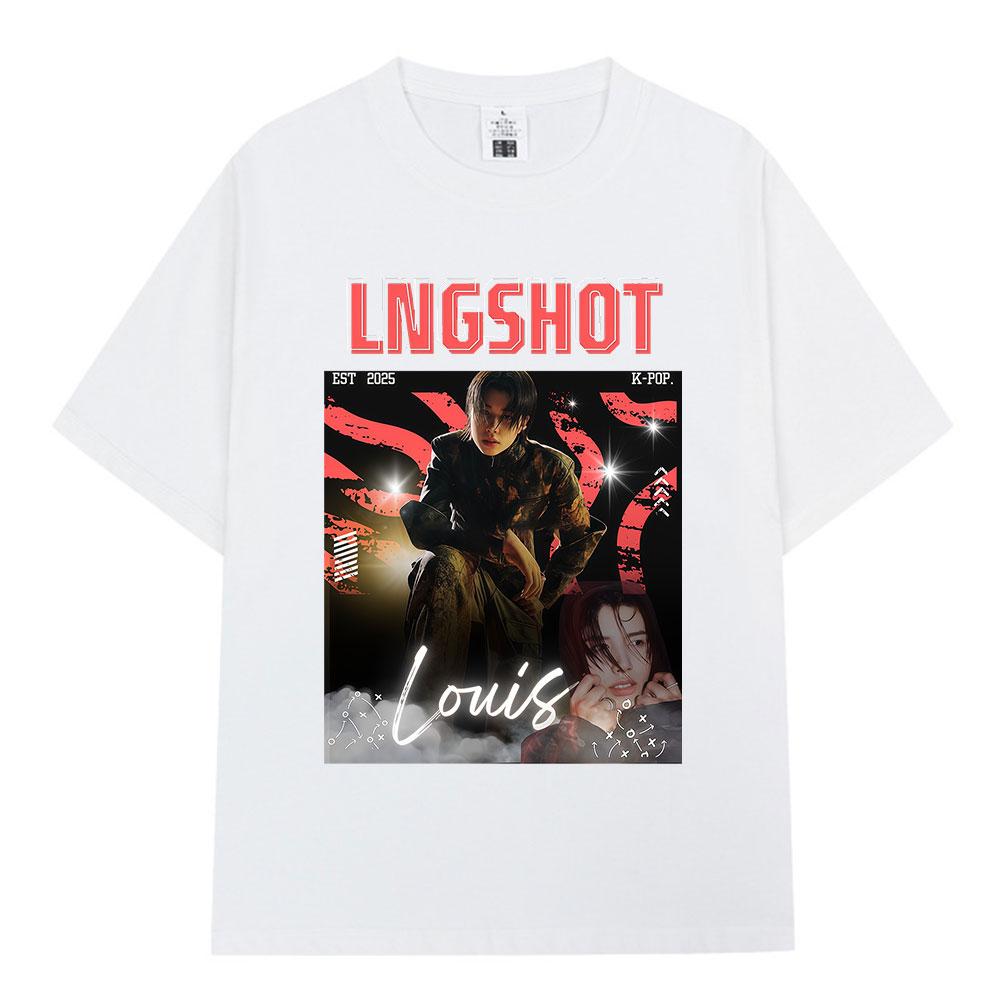 Korean Kpop Hip Hop Group Lngshot LOUIS Graphic Tshirt Unisex Women Clothing Fashion Oversized Short Sleeve Cotton Top Fan Gifts