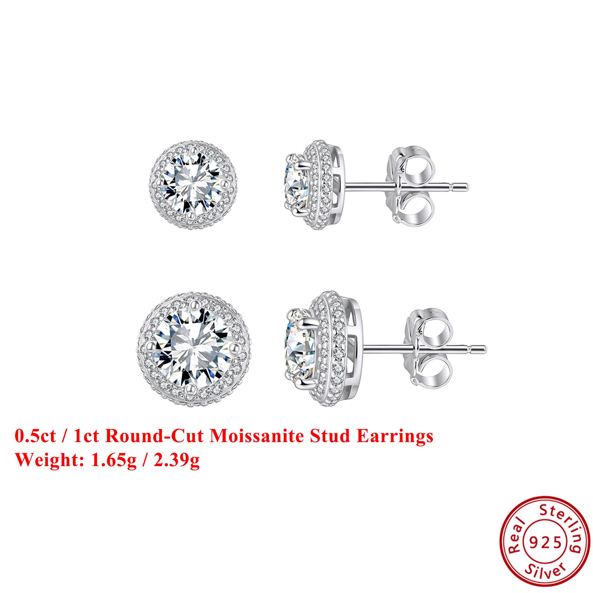 

Effie Queen 925 Pure Silver 14k Gold 0.5ct /1ct Round Cut Moissanite Stud Earrings Simple Jewelry for Women Wedding Party MOE11 0.5ct-Moissanite серебряный