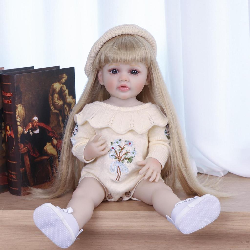 KEIUMI 55cm Reborn Girl Doll Full Silicone Vinyl Blonde Hair Newborn Baby Doll Toy Christmas Gifts Early Educational Playmate