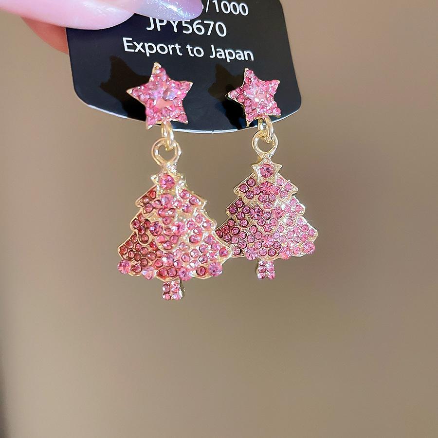 

Silver Needle Sparkling Zircon Star Christmas Tree Earrings - Luxurious High-End Studs for a Festive Atmosphere