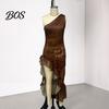 Asymetrické plisované šaty Dámské s květinovým potiskem Bez rukávů Jedno rameno Šaty, Rozpark Dámské Volánkový lem Bodycon Vintage Západní Boho Maxi Letní