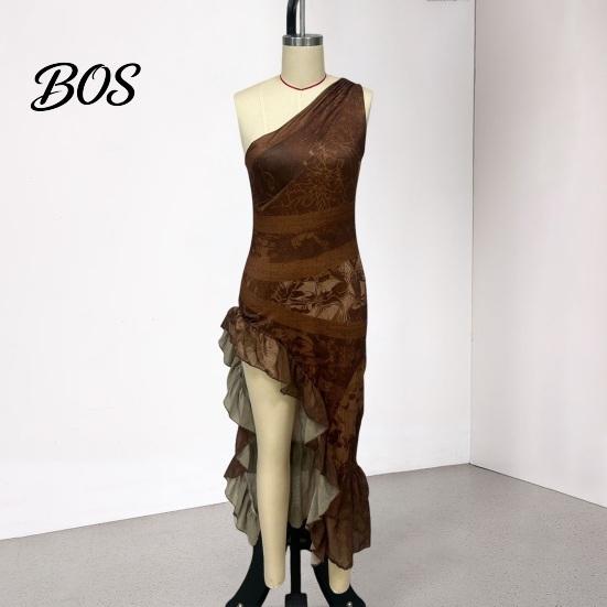 Asymetrické plisované šaty Dámské s květinovým potiskem Bez rukávů Jedno rameno Šaty, Rozpark Dámské Volánkový lem Bodycon Vintage Západní Boho Maxi Letní