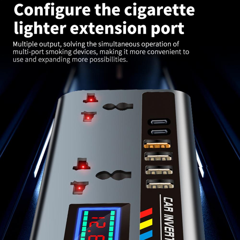 Car Converter 12V/24V To 220V 9 Charging Ports Portable Automotive Charger Inverter 3 USB OC3.0 PD 2TYPE-C Ports Power Adapter