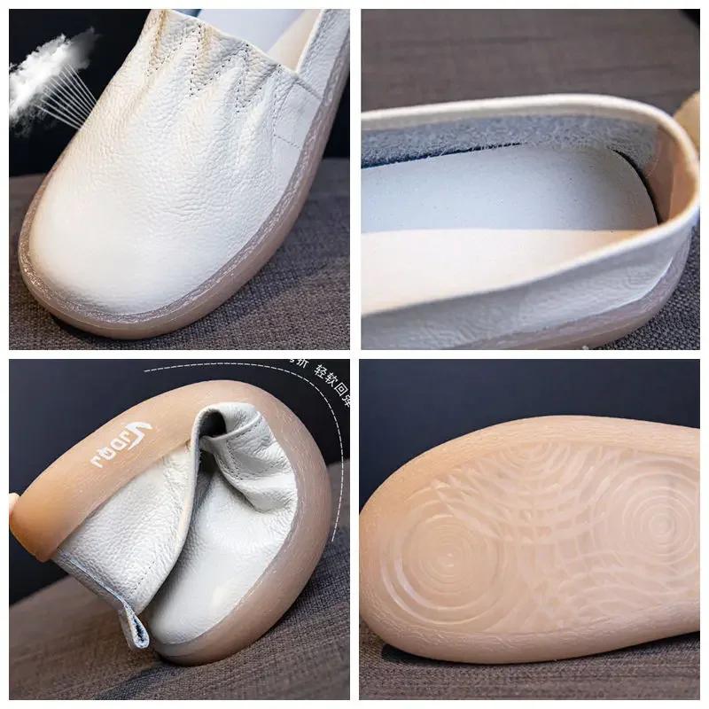Fujin 2.5cm Genuine Leather Slip on Ladies Summer Elegance Comfy Soft Soled Luxury Ethnic Woman Shallow Moccasin Flats Shoes