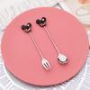 Cute Donut Mickey Ear Dessert Cutlery Set 2Pcs, Stainless Steel Long Handle Dessert Fork & Spoon for Cake Ice Cream Coffee, Kawaii Tableware Gift