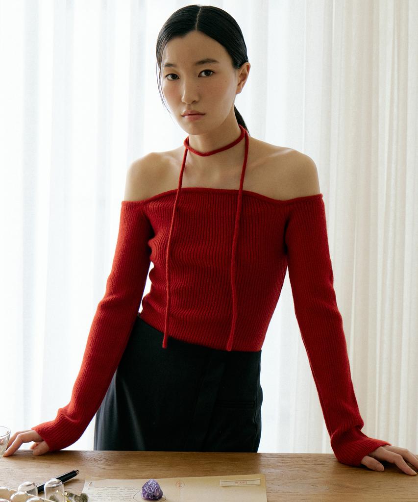 LUCIR ZU Wool Upper Strap Knit (Red)