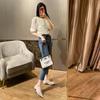 New Low-Heel Classic Fashion Versatile Pointed Toe 3cm Chunky Heel Shallow Mouth Rhinestone Pearl Mesh Women'S Shoes