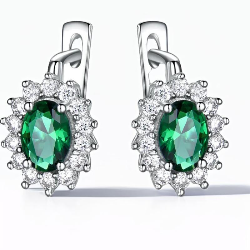 925 Sterling Silver Clip Earrings  Blue Sapphire Emerald  Flower Earring for Women Party Engagement Fashion Fine Jewelry Gift