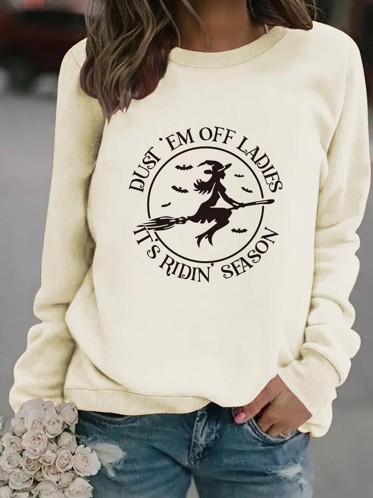 Women's Autumn/Winter Witch Broom Pullover Hoodie with Long Sleeves