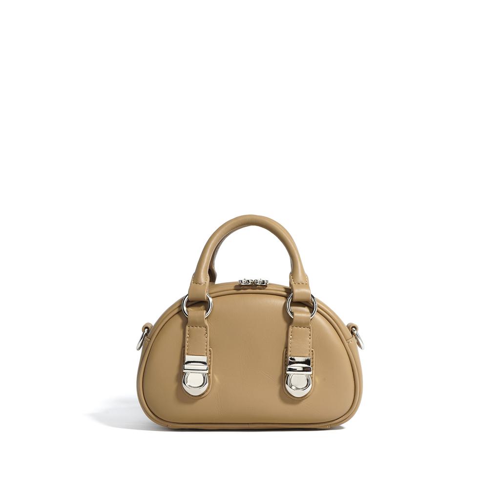 Premium lock single shoulder crossbody bowling bag mini small handbag steamed bread leather bag women's bag