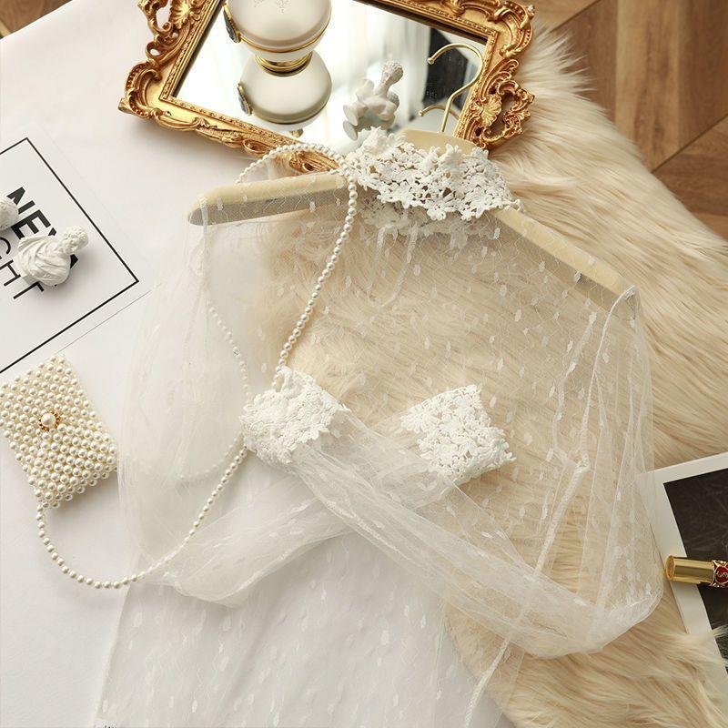 

Рубашка с кружевным нижним краем на весну и осень, женская, темпераментная, с длинным рукавом, внутренняя подкладка, сетчатый топ 3XL