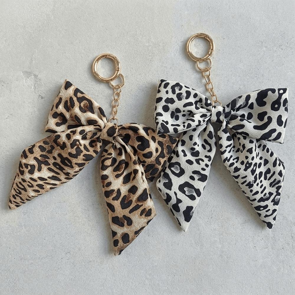 Polyester Bow Bag Charm Fabric Keyring Accessory Elegant Look Leopard Print Keychain  Car Keys