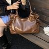 Large Capacity PU Tote Bag Women Fashion Shoulder Bag With Drawstring Detail Soft Texture Handbag Everyday Use