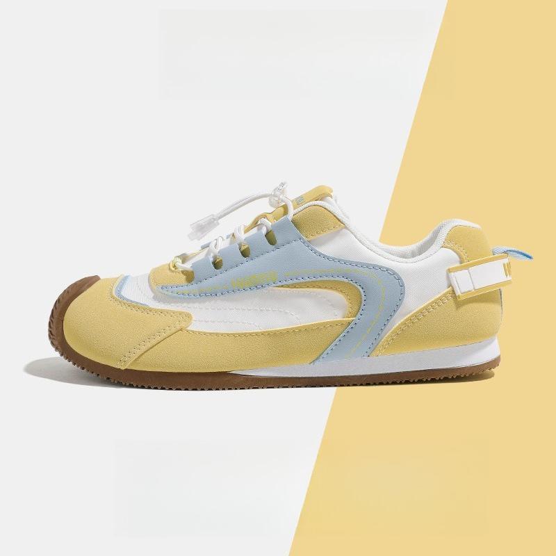 Thick Sole Vintage De-Branded Casual Sports Shoes New Color Block Lace Up Ankle Boots Versatile Genuine Leather White Shoes