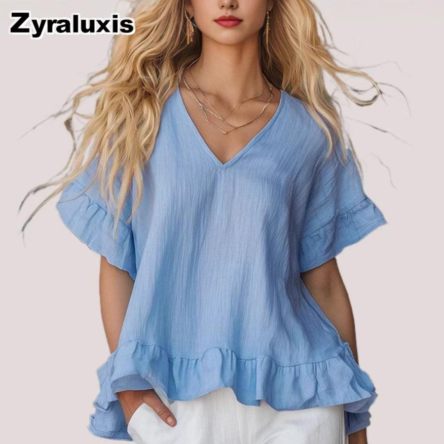Summer New Style Elegant Lace Collar Shirt Women s Fashion Casual Short Sleeve S лазурь