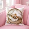 Cute Accompany Children Teddy Bear Cushion Cover Linen Pillowcase Cover Soft Decor for Sofa Home Room