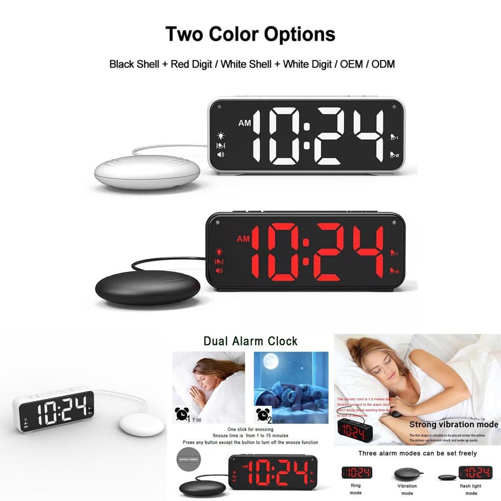 Modern Minimalist Electronic Alarm Clock With Strong Vibration And Dual Ringtone For Heavy Sleepers