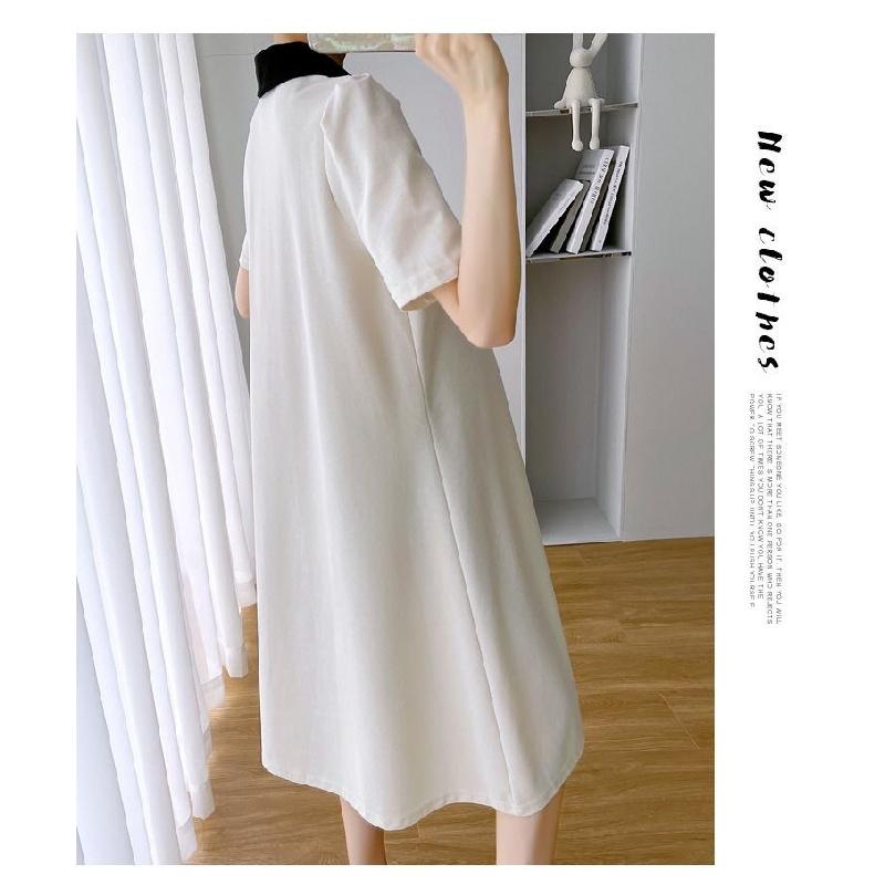 Maternity dress summer short-sleeve polo dress with turn-down collar short-sleeve maternity dress