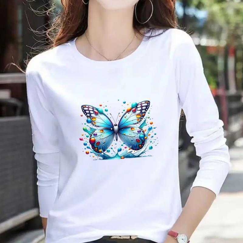 Women's Casual Heart Letter Print Long Sleeve Round Neck T-shirt for Spring & Autumn