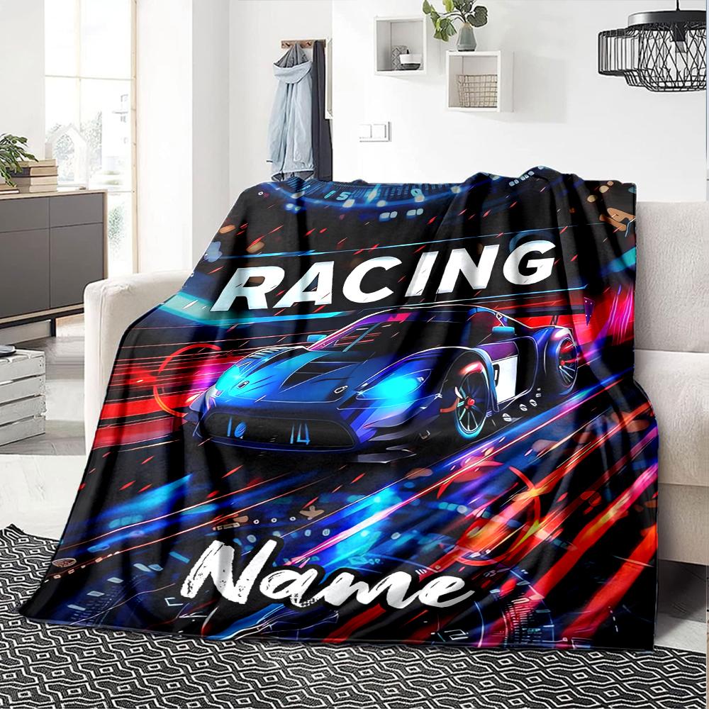 Custom Name Racing Theme Printed Blanket - Perfect for Couch, Bed, Travel & Outdoor Use | Machine Washable, Cozy & Durable.