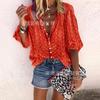 Printed Long Sleeve Loose Shirt Top Women Single Breasted Lapel Autumn Spring