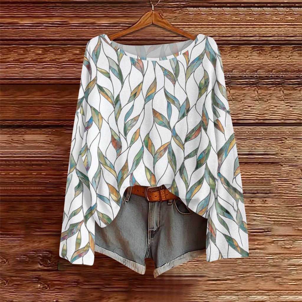 Langarmshirts für Damen Print Grafik T-Shirts Blusen Lässig Übergröße Basic Oberteile Pullover