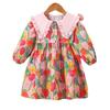 Girls Autumn Cotton Dress Tulip Print Large Collar Long Sleeve Pastoral Princess Dress For Kids
