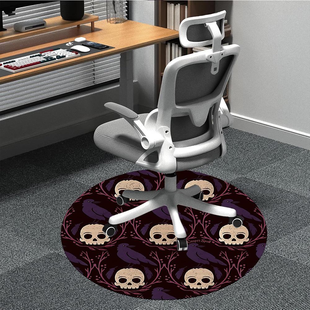 1PC Skulls Ravens Office Round Area Rug, Mat Suitable For Office, Under Office Chairs Bedroom Living Room Home Decor, Room Deco