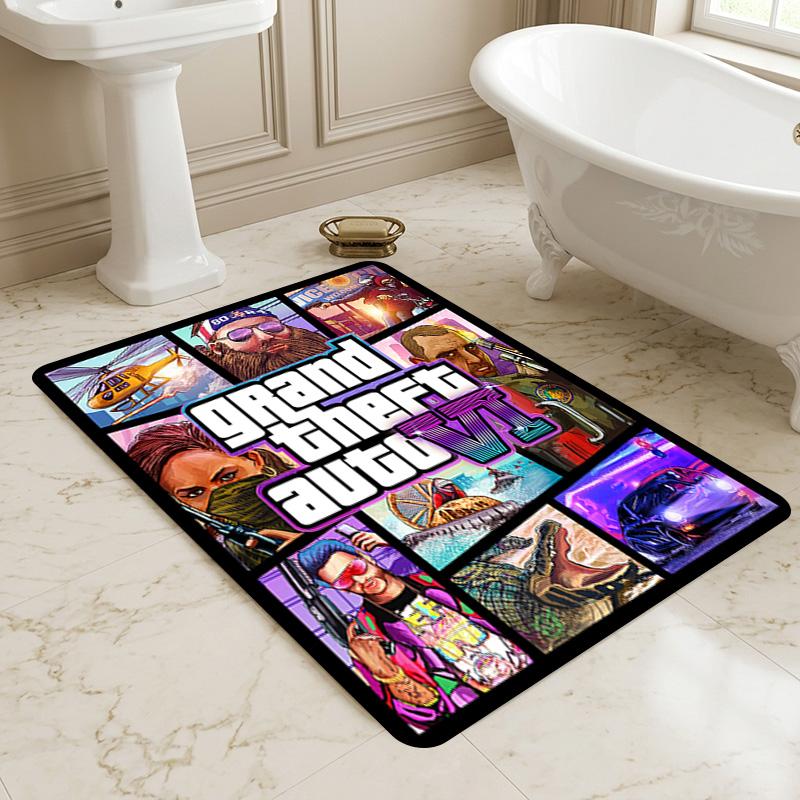 Tapis de salon antidérapant Gta Vi Tapis doux pour chambre à coucher Salle de jeu Salle de jeux Canapé Bureau Décoration intérieure Paillasson Cadeau de Noël C92658