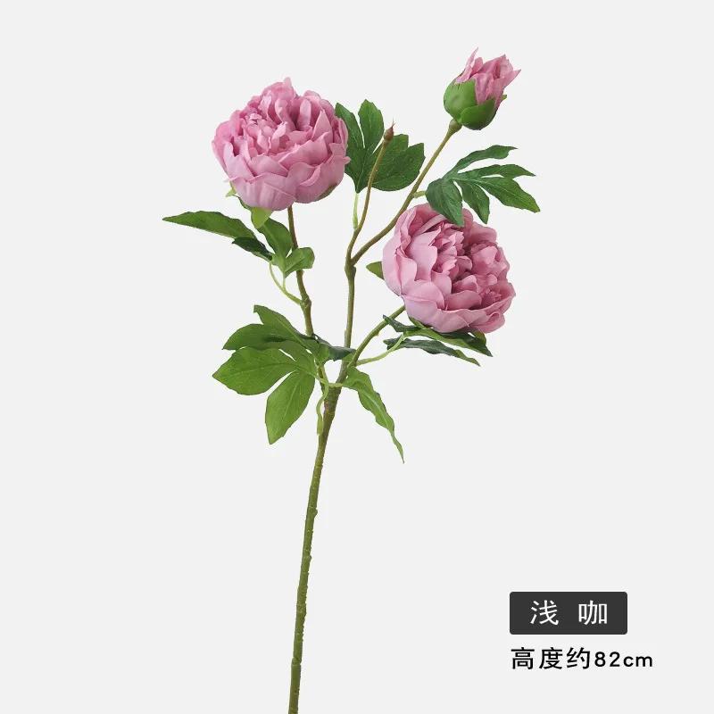 4 шт./лот Искусственные 3-головые увлажняющие пионы Реалистичные искусственные цветы Свадебный букет Вечеринка Домашнее украшение Поддельные цветы пионы света кофе