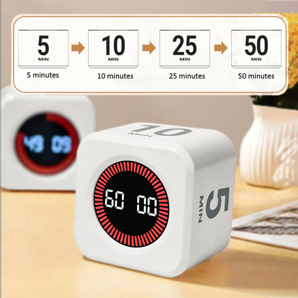 Cubic Visual Timer 99 Minutes Positive/Countdown Silent Timer Type-C Gravity Sensor Digital Alarm Timer for Cooking Study Shower