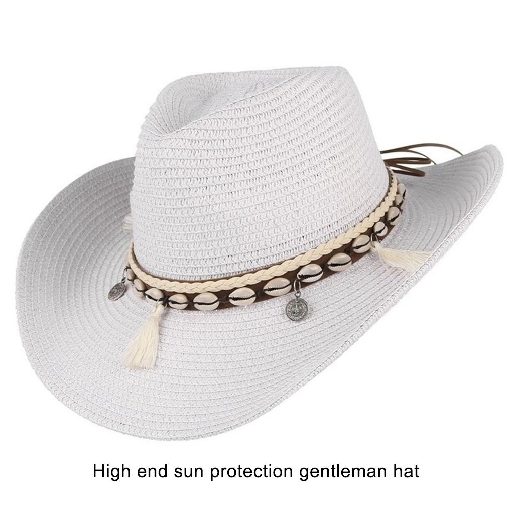 Polyester Sturdy And Durable Cowboy Straw Hat Outdoor Adventures Natural Straw Shell Hat Beach Cap