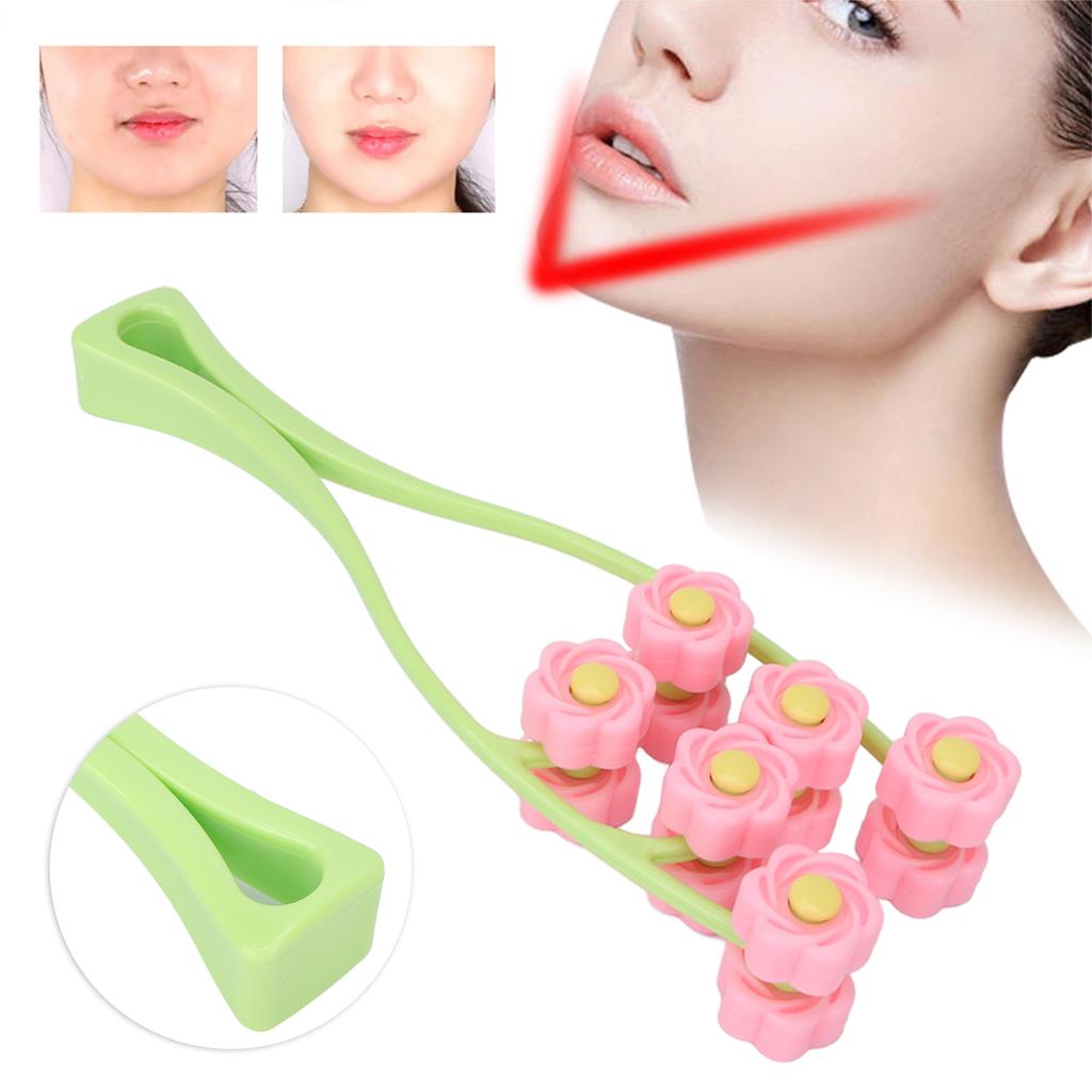 Face Roller Multiple Rollers Concave Convex Particles Comfortable Handle Multiple Rollers V Shaped Face Massager