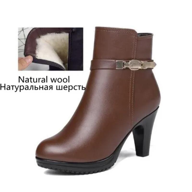 

Ботильоны Новая Натуральная Кожа Женские Зимние Сапоги Шерсть Теплые Ботильоны На Высоком Каблуке Женские Снежные Сапоги 43