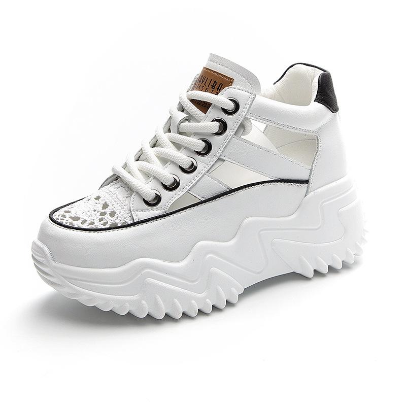 Oddychające grube podeszwy w stylu Sponge Cake białe buty sznurowane oddychające letnie styl zwiększona wodoodporność platforma damskie sandały