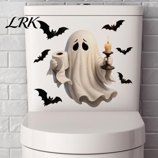 Waterproof Bathroom Surface Covers Halloween Toilet Seat Cover Stickers, Scary 3D Crack Ghost Skeleton Removable Pumpkin Wall Decals Tank Lid Decals,