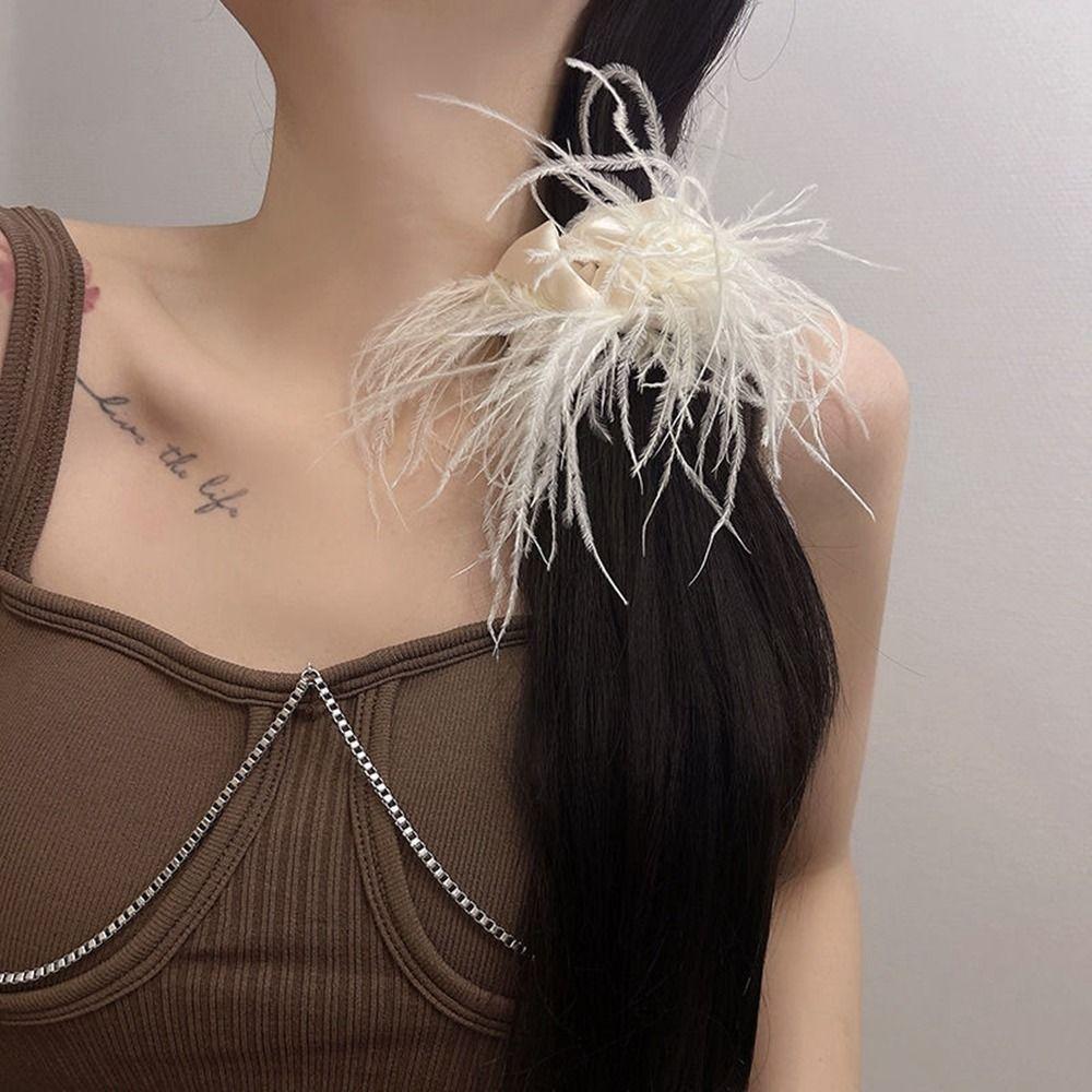Intestine Hair Ring Feather Hair Rope Satin Hair Ring Korean Style Scrunchies Female Hair Ties