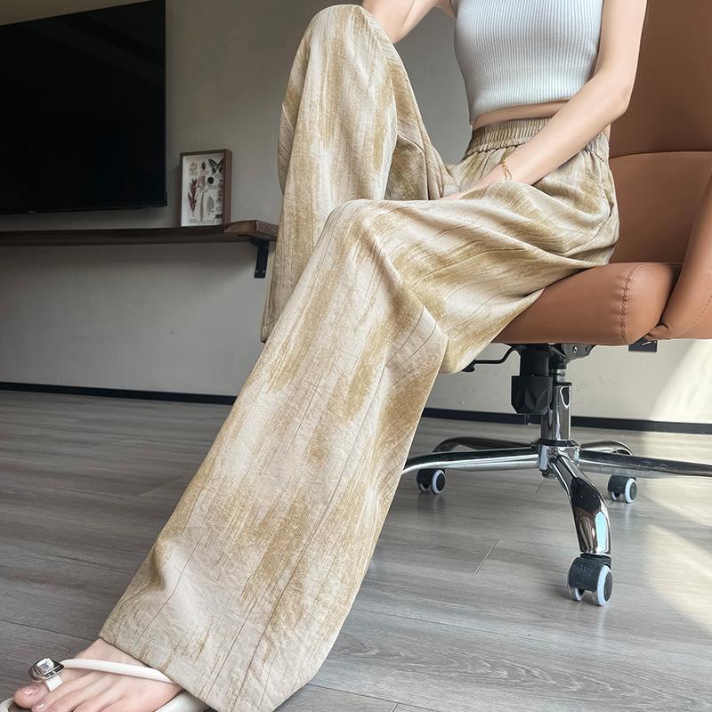 Narrow-fit Tie-dye Wide-leg Pants for Women, 2026 New Model, Ice Silk Cotton-linen Casual Summer Thin Tencel Linen Yamamoto Pants