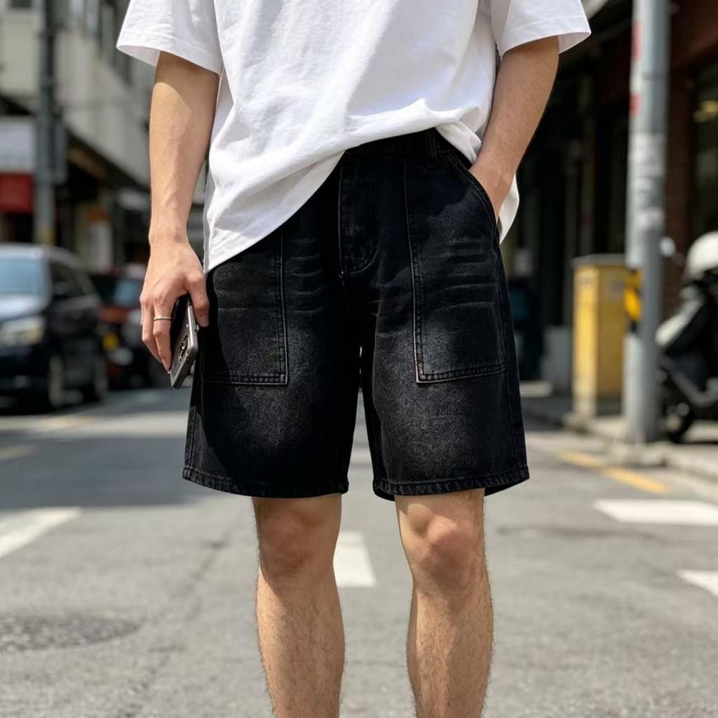 Men’s Denim Drawstring Waist Shorts with Elastic Waistband Casual Street Style Shorts Men Athletic Shorts for Men Mens Gym Shorts