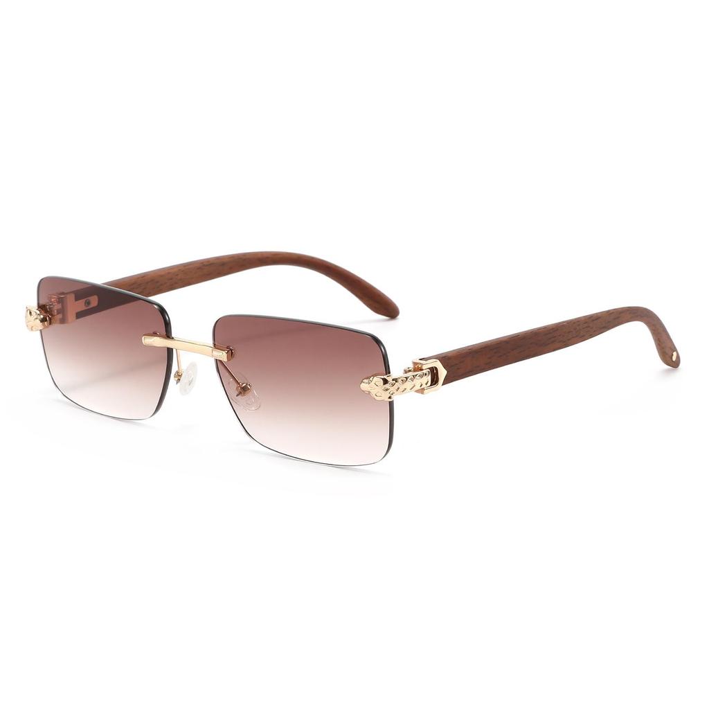 Stylish Frameless Leopard Sunglasses: Retro Faux Wood Grain Unisex Street Style
