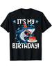It's My Birthday! Shark Graphic T-Shirt - 100% Cotton 220gsm Black Tee with Cart