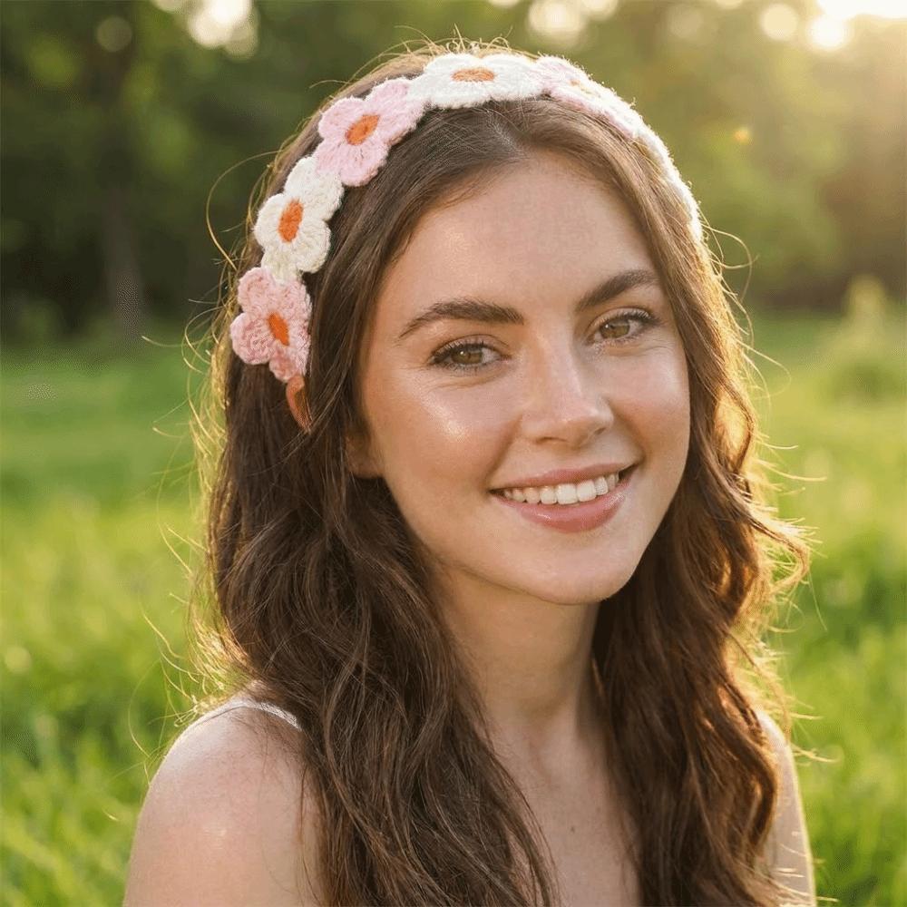 Floral Pattern Crochet Floral Hair Bands Knit Design Hair Scarf French Knitted Bandana Women