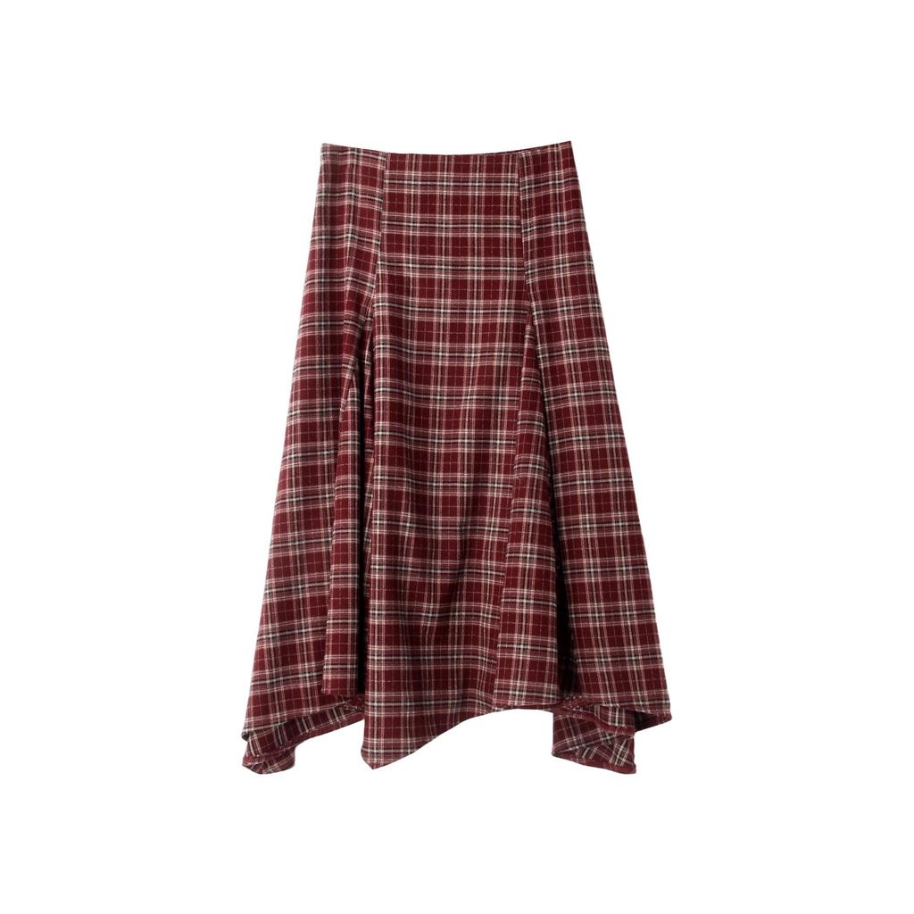 Ge Ming French Retro Plaid Irregular A-line Midi Skirt - Women's Winter High-Waist Skirt S3042F